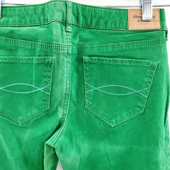 Abercrombie & Fitch Bright Green Cotton Blend Textured Skinny Jeans Women’s Sz 0 - Picture 3 of 9